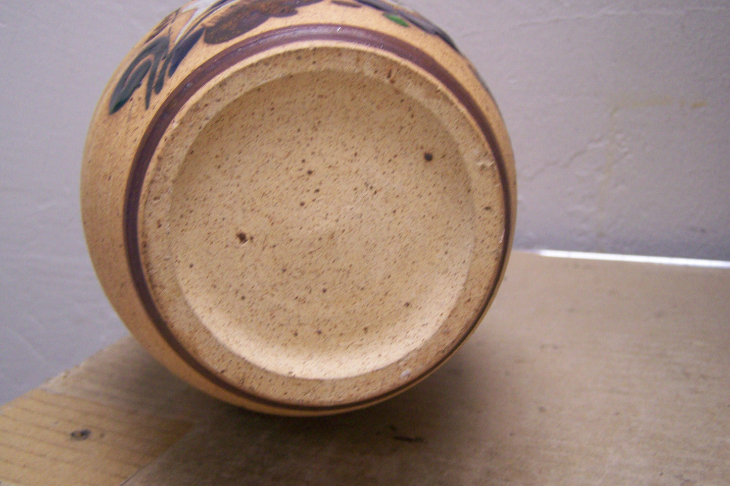 Vintage 1980s Stoneware Vase with Bird and Floral Pattern #1 - Mexico