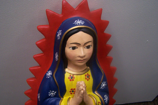 Virgin of Guadalupe 18.5" Tall Handcrafted Clay Statue - Peru