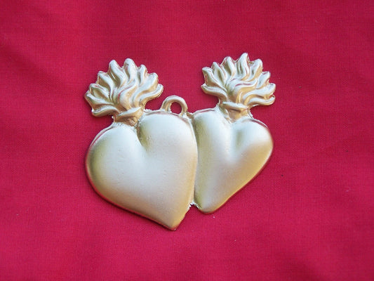 Tin/Silver Sacred Heart Twin Milagro Ex Voto - Shiny Golden Color