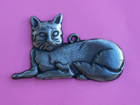 Large Tin/Silver Cat Milagro Ex Voto